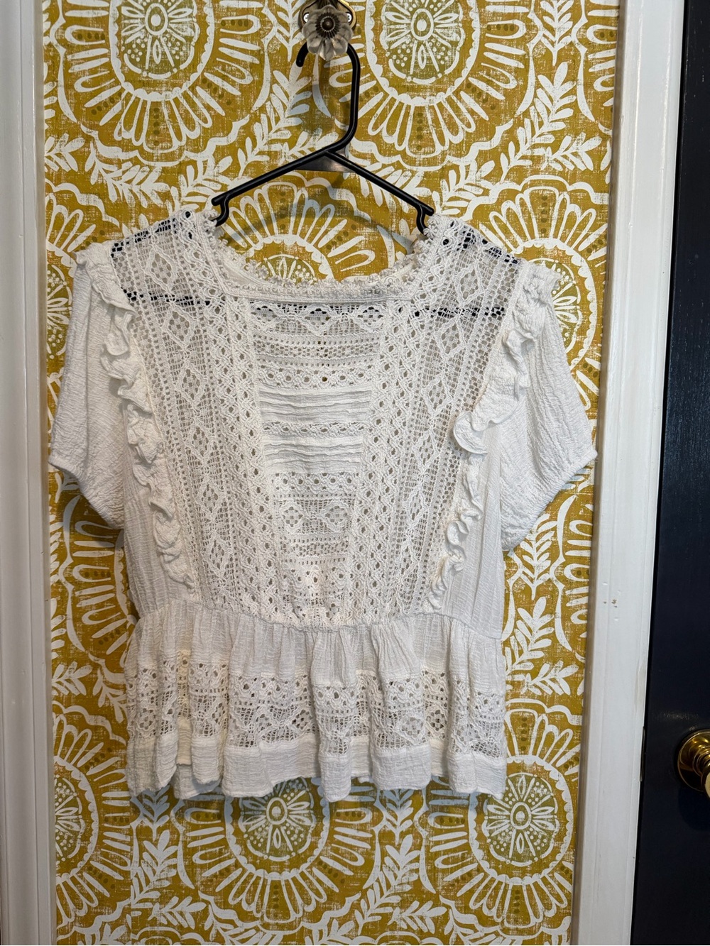 Source Unknown White Crochet Peplum Blouse